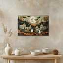 Halloween Town Folk Art Print Ghost Wall Art Poster Pumpkin Vintage Art Dark Academia Halloween Pictures Wall Decor for Living Room Bedroom12x18inch Unframed (style-7)