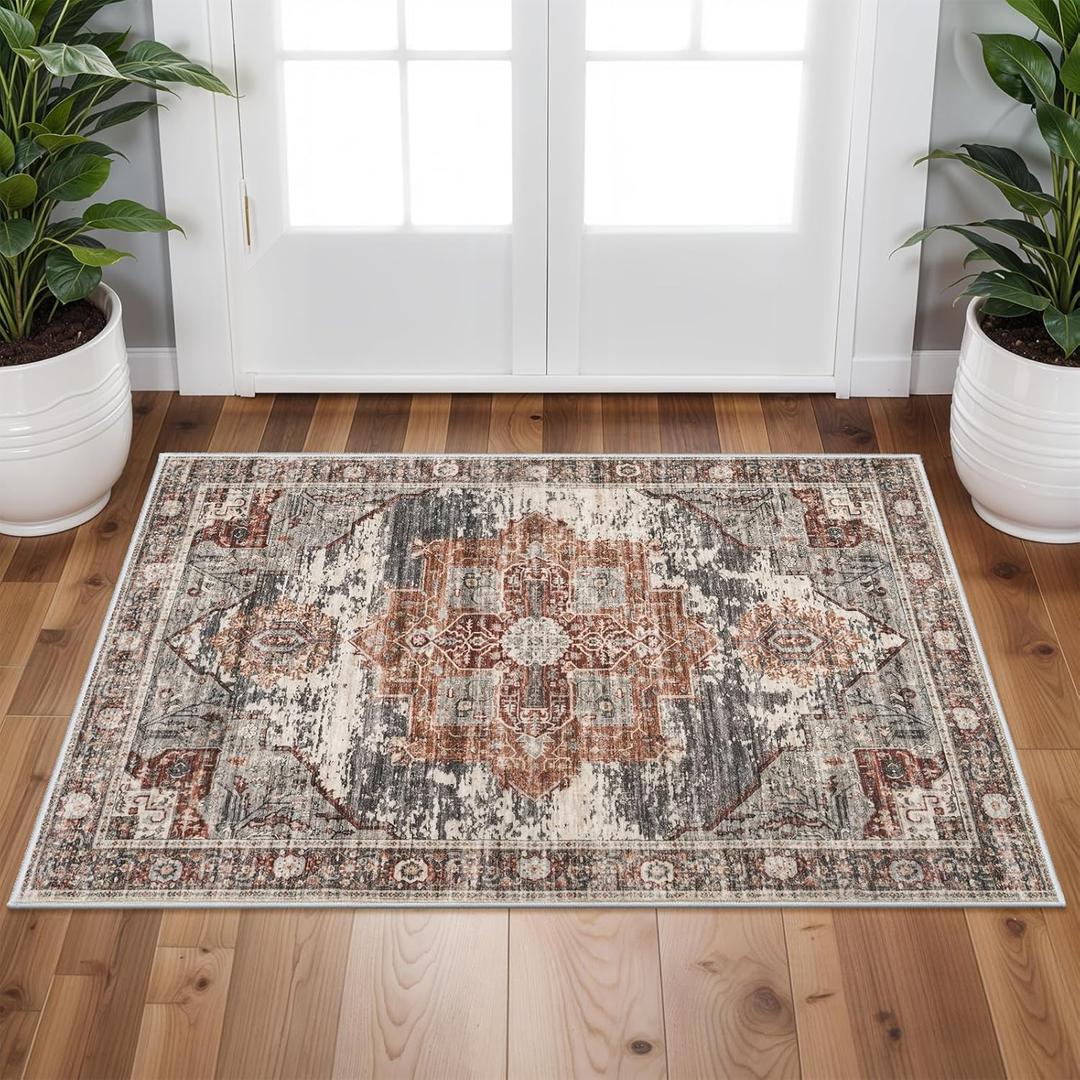 RUUGME Washable 2x3 Area Rugs - Large Boho Rugs for Living Room Stain Resistant Carpet Vintage Tribal Rugs for Bedroom Kitchen Bathroom with Non Slip Backing Home Decor Floor Decoration Mat 2x3 Brick