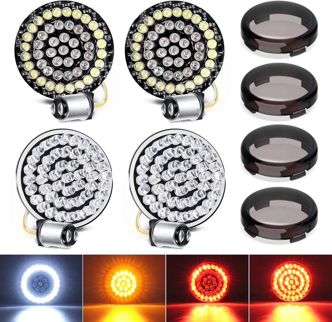 Amazicha 2inch Turn Signals, 48LEDs 1157 1156 Front Rear Turn Signals with 4 Smoked Cover Fit for Harley Touring Street Glide Road King Road Glide Electra Glide Iron Softail Dyna Sportster 1986-2024