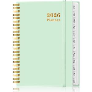 2026 Planner - Weekly and Monthly Calendar Planner from Jan 2026 - Dec 2026, Planner 2026 Spiral Bound with 12 Monthly Tabs, Inner Pocket, Perfect for School Office Supplies, 6.4" x 8.5", Mint