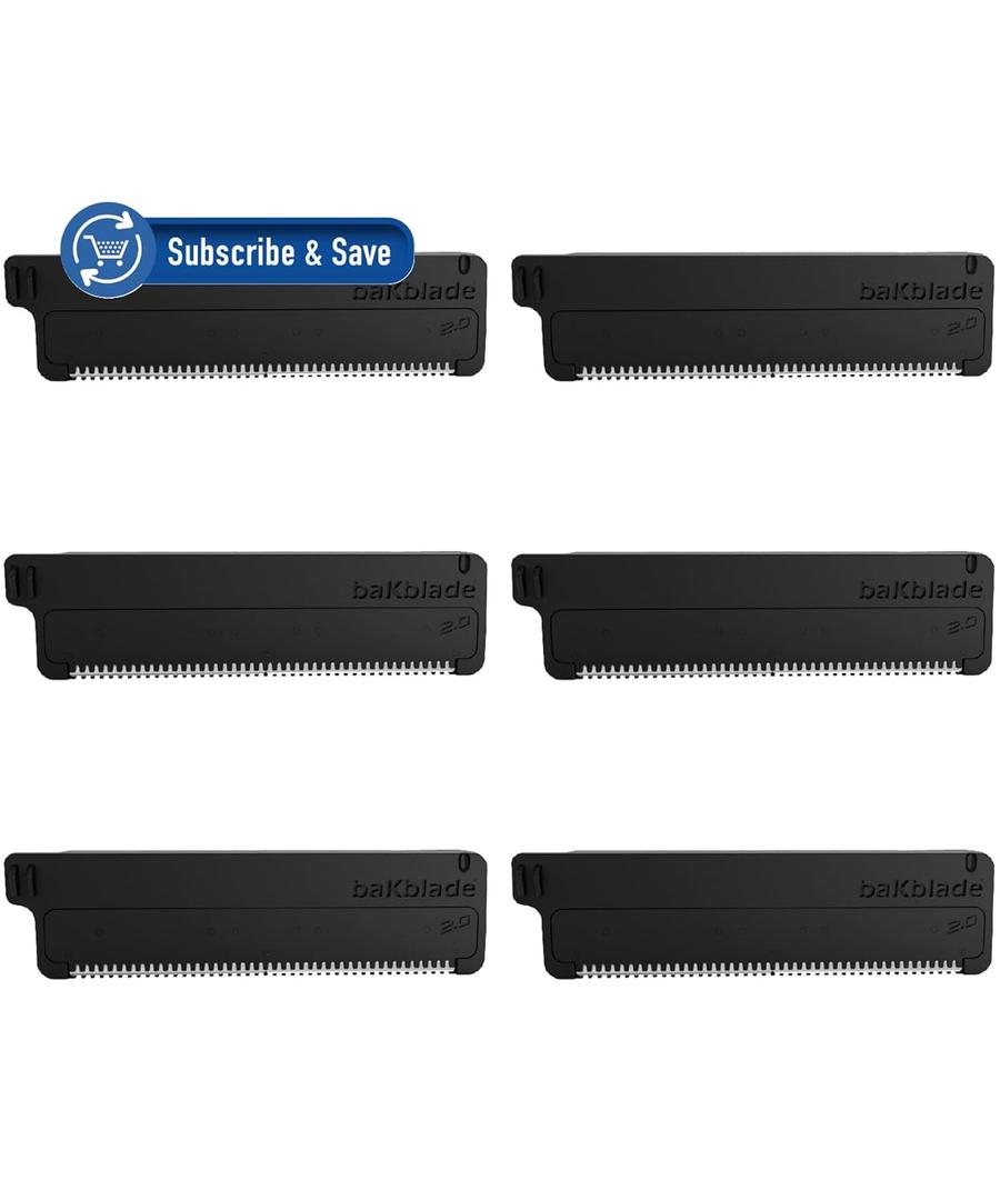 Bakblade 2.0 Refill Cartridges Bundle, Back Hair & Body Shaver Replacement Cartridges, Extra-Wide Wet Dry & Disposable Razor Blades (6 Blades) (6 Count (Pack of 1))