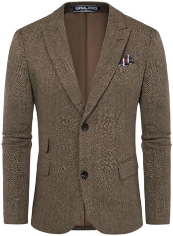PJ PAUL JONES Men Tweed Blazer Wool Herringbone Sport Coat Jacket Vintage Blazers Suit Jackets. Size L.