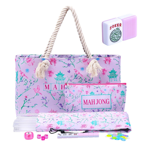 American Mahjong Tile Set, 166 Pink Tiles, Bag and Mahjong Accessories, 4 All-in-One Rack/Pushers, Mahjong Set Complete