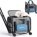 BurgeonNest Cat Carrier with Wheels, Airline Approved Pet Carrier for Cats Dogs 18 lbs with Telescopic Handle, Large Pocket and Solid Platform (CCWW)