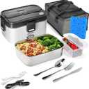 Electric Heated Lunch Box Food Heater for Adults and kids, food warmer , 70W 110V/12V/24V, heating lunch box for work, food warmer for car, 1.8L with Cutlery Set & Ice Pack