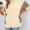 Dokotoo Oversized Crewneck Sweatshirt for Women Long Sleeve Soft Knit Tops Striped Contrast Tunic Shirts Fall Winter Clothes (Beige, XL)