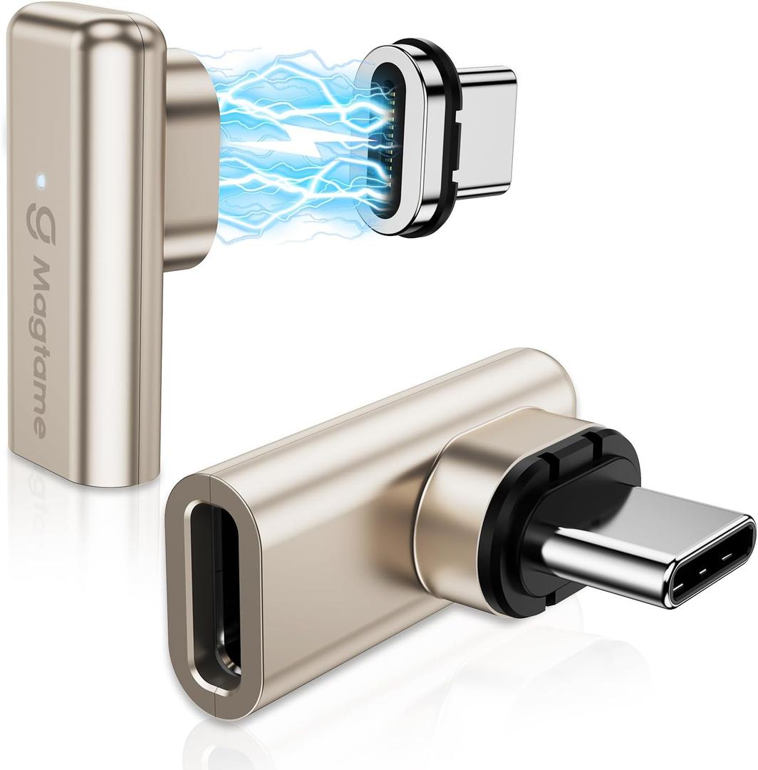 Magtame 2Pack 24Pin 240W Magnetic Right Angle USB C Male to USB C Female Adapter, 40Gbps Type C Adapter Extender 90 Degree, 4K Video for USB 4 Steam Deck, ROG Ally, Switch, PC, Tablet, iPhone 15 16