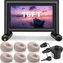 BreezeHug 6 Pcs Outdoor Movie Night Inflatable Bean Bag Chairs with 16ft Inflatable Movie Screen Projector Screen Blow up Chairs with Electric Air Pump for Family Backyard Camping Cinema Nights
