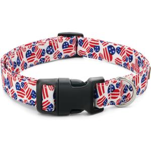 Tunkoo American Flag Dog Collar, Cute Adjustable Heart Collar for Boy and Girl Dogs Strong Plastic Buckle - for Small Medium Large Pets, M