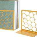 GEOMOD Geometric Honeycomb Gold Metal Bookends Decorative - Tall Sturdy Book Ends for Shelves - Modern Heavy Duty Bookend Stopper - Office or Home Book Shelf Book Holder - 6x3.25x6.25 Inches - 1 Pair
