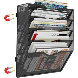 5 Tier Magnetic File Holder for File Cabinets, Refrigerator, Whiteboard, Office, No Drilling Installation Large Capacity Black Magnetic File Holder