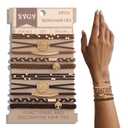 SYGY 10 PCS Boho Hair Ties, Bracelets for Thick & Thin Hair, 5 Styles No Damage, Dark Coffee Colors