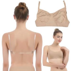 iMucci Clear Strap Bra Professional Dance Bra NO Sponge Invisible Ballet Bras, Larg