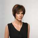 Lightweight Glueless Pixie Cut Wig Short Straight Brown Highlights Real Human Hair for Women Daily Party Use (Brown Highlights,6inch)