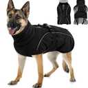 Queenmore Winter Dog Coat Warm Dog Jacket Vest Waterproof Puffer Fleece Snowsuit Adjustable Buckle Leash Hole Reflective Cold Weather Parka for Small Medium Large Dogs Girl Boy Black XXL