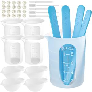 Silicone Resin Measuring Cups Tool Kit- Nicpro 250 & 100 ml Measure Cups, Silicone Popsicle Stir Sticks, Pipettes, Finger Cots for Epoxy Resin Mixing, Molds, Jewelry Making, Waxing, Easy Clean (White)