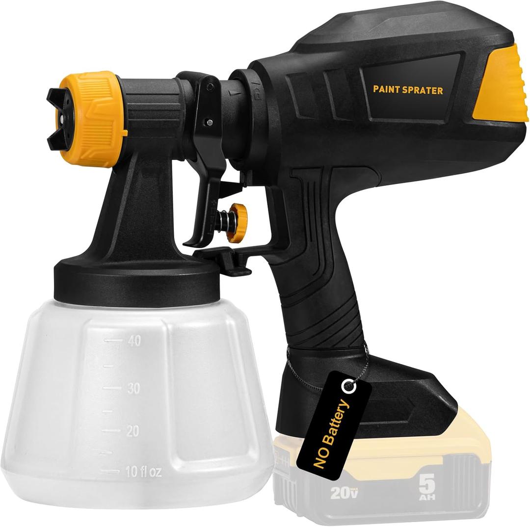 Brushless Cordless Paint Sprayer for Dewalt 20V Battery,4 Nozzles,150 Din/s Viscosity,1000ml/min Flow Rate & 1200ML Electric Paint Gun for Furniture, Walls (Battery Not Included) (Yellow)