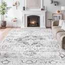 9x12 Area Rugs for Living Room, Machine Washable Non Slip Vintage Rug, Non-Slip Stain Resistant, Large Soft Home Decor Rug for Bedroom Dining Room (Ivory/Gray,9'x12')