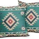 Sweetshow Western Native American Throw Pillow Covers 18X18 Inch Turquoise Blue Aztec Southwest Decorative Pillow Cases for Couch Set of 2 Linen Cushion Cover for Couch Sofa Patio Bedroom Livingroom