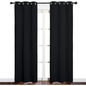 NICETOWN Blackout Draperies Window Curtain Panels, Autumn/Winter Thermal Insulated Solid Grommet Blackout Curtains/Drapes for Cafe (Set of 2, 34 inches by 84 inches, Black)
