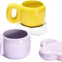 WHOLE HOUSEWARES | 2 Ceramic Coffee Mug - Aesthetic Chubby Cloud Mug - Trendy Cups with Unique Shape - Dishwashe-safe - Compatible For Coffee Or Tea - For Home and Office Use (Purple & Yellow)