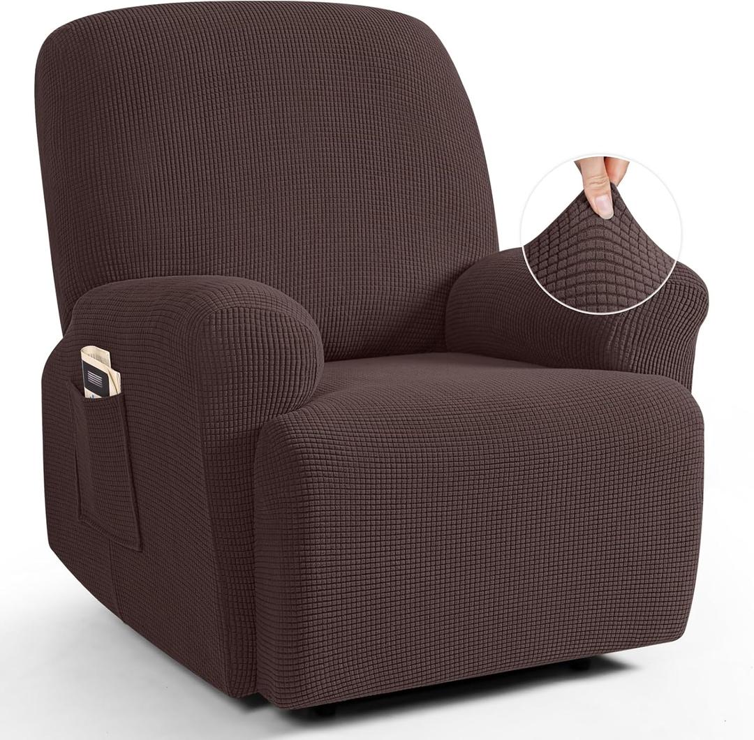 TAOCOCO Recliner Cover 4-Pieces, Recliner Stretch Sofa Slipcover, Recliner Cover 1 Seat, Couch Protector Soft, Furniture Protector Covers with Elastic,Chair Covers Jacquard Pattern (Dark Coffee)