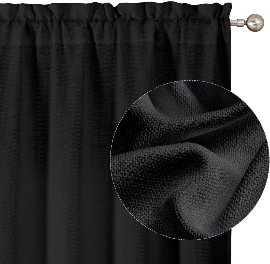 Chyhomenyc Black Curtains 63 Inch Length 2 Panels, Faux Linen Textured Semi Sheer Light Filtering Rod Pocket Soft Breathable Window Treatment Drapes for Living Room Bedroom, Each 40" Wx63 L