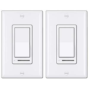 BESTTEN 2 Pack Dimmer Light Switch, Universal Lighting Control, Single Pole or 3 Way, Compatible with LED Dimmable Lamp, CFL, Incandescent, Halogen Bulb, Decorator Wallplate Included, UL Listed, White