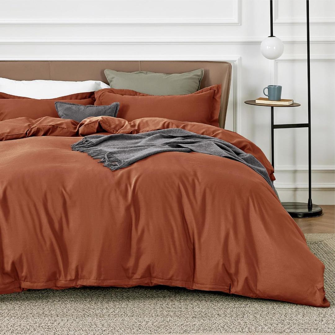Bedsure Duvet Cover Full Size - Soft Double Brushed Bedding Set for Kids & Adults, Zipper Closure, 3 Pieces, Includes 1 Duvet Cover (80"x90") & 2 Pillow Shams, NO Comforter, Terracotta (Brown)