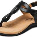 Athlefit Womens Black Orthopedic Arch Support Sandals Casual Summer Walking Adjustable Thong Sandals for Women Size 6.5