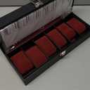 SONGMICS Watch Box, 6-Slot Watch Case Organizer with Large Glass Lid, Removable Pillows, Gift for Loved Ones, Black Synthetic Leather, Wine Red Lining UJWB006R01