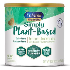 Enfamil Prosobee Plant based Baby Formula, for Sensitive Tummies, Soy-based Plant Sourced Protein, Vitamins for Immune Support, Lactose-free, Milk free, Gluten free, 20.9 Oz Can (EXP 11/01/26)