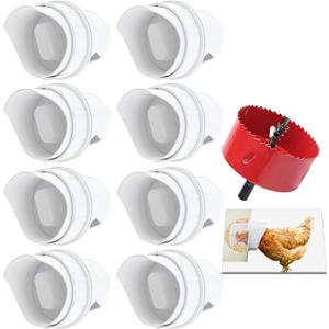 DIY Chicken Feeder Ports Rain Proof Gravity Feed Kits for Buckets, Bins, Troughs and More, 8 Ports