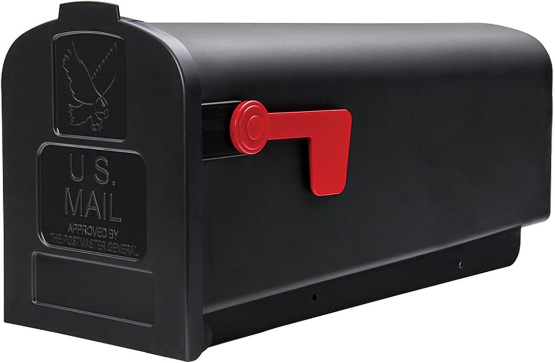 Architectural Mailboxes Parsons Rust-Proof Plastic Post Mounted Mail Box for Outside, Black, Medium Curbside Mailbox, USPS Approved for Residential Delivery