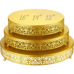 Wenqik 3 Pcs 16'' 14'' 12'' Metal Gold Cake Stand Round Cake Stands for Dessert Table Cookies Fruit Serving Tray Cupcake Dessert Pastry Riser for Wedding Birthday Party and Events