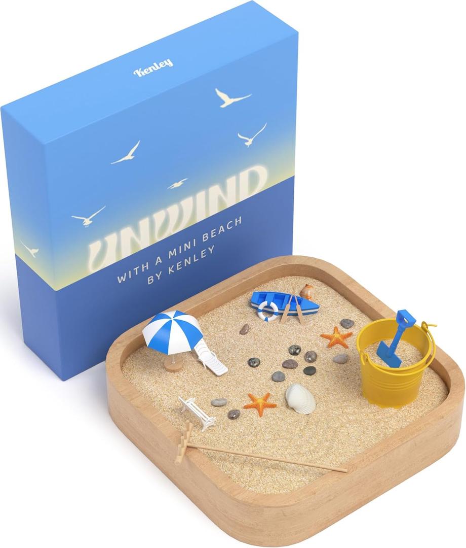Mini Zen Garden - Beach Sandbox for Desk - Sand Tray Therapy Kit - Miniature Zen Garden Gift Set with Natural Sand, Rakes, Rocks and Accessories