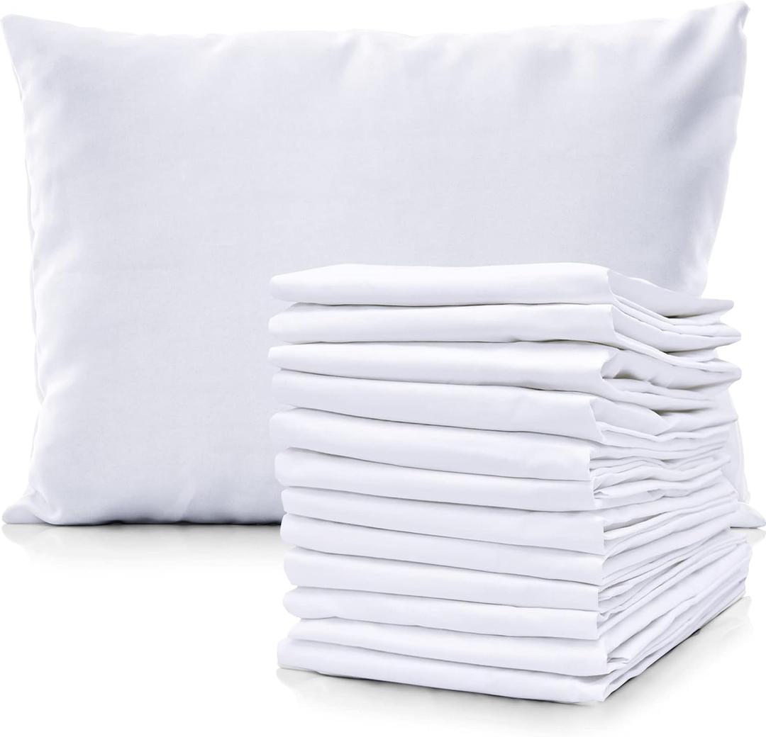 Pacific Linens White Percale Pillow Case - Soft Hotel Style Polly Cotton Blend, 200 Thread Count, Wrinkle Free Linen Pillow Cases, 12 Pack Set of Pillowcases (Standard)