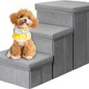 Dog Stairs for High Bed with Solid-Step Design, Pet Stairs for Large/Small Dogs, Foldable Dog Steps, 3-Tier Dog Ladder with Anti-Slip Surface & Easy Clean, Grey