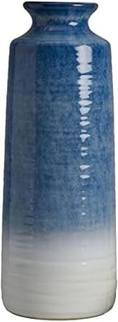 Mikasa Blue and White Ceramic Vase, Use to Display Faux or Dried Flowers, 5.9x5.9x15.7 Inch