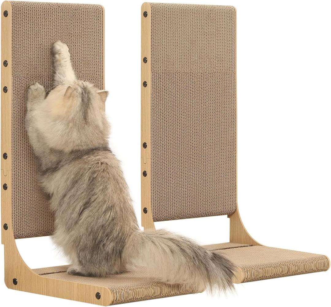 Zakkart 2-Pack Cat Scratching Board, 25.6'' Tall Cardboard L Shape Vertical Cat Scratchers for Indoor Cats, Cat Scratching Post for Wall and Couch, Large