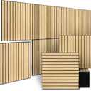 8-Pack Peel and Stick Acoustic Wall Panels, 11.8" x 11.8" PET Soundproof & Noise Cancelling Acoustic Felt, Self-Adhesive 3D Sound Absorbing Slat Wall Paneling for Interior Wall Decor, Natural Oak