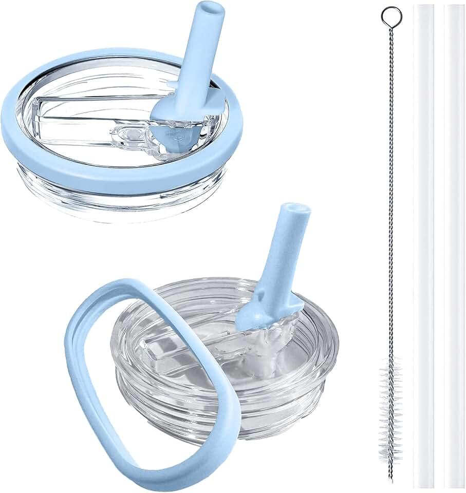 2 Pack 40 oz Tumbler Lid Replacement, with Leak Proof and Flip Straw Lid, Stanley Cup Accessories, for Stanley Quencher H2.0 40 oz Tumbler (Only), BPA Free (Light Blue)