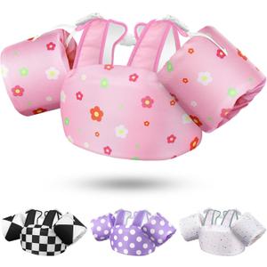Vvinca Separable Toddler Swim Vest Fit 22-66 Lbs1-6 Years|2025 Newest 3 in 1 Pool Float & Arm Bands Boys and Girls, Adjustable Sturdy Safety for Infant 1 2 3 4 5 6 Year (D-Pink Flowers)