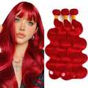 Fire Red Bundles Wine Red Body Wave Human Hair Bundles 12 14 16 Inch 8A Peruvian Virgin Remy Hair 3 Bundles/150g Double Weft Hair Extensions