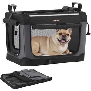 Feandrea Collapsible Dog Crate, 24-Inch Portable Dog Travel Crate for Small Dogs, Oxford Fabric Pet Carrier with 4 Mesh Doors, Handles, Storage Pocket, Water Bottle Holder, Ink Black UPDC016B01
