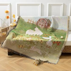 Phantoscope Spring Summer Throw Blanket, Jacquard Knitted Decorative Blanket with Tassels, 50"x60" Farmhouse Tapestry, for Mom, Couch Living Room Bedroom, Green