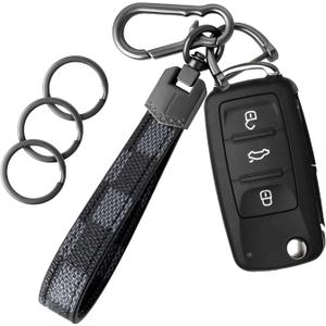 OHKYOOT Leather Car Keychain,Carabiner Clip Key Fob Keychain for Home Car Keys Women Men