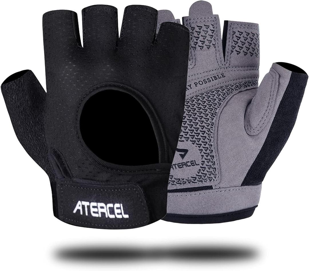 ATERCEL Weight Lifting Gloves Full Palm Protection, Workout Gloves for Gym, Cycling, Exercise, Climbing, Breathable, Super Lightweight for Mens and Women (Large, Grey Black)
