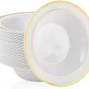JOLLY PARTY 50PCS Plastic Bowls with Gold Rim-12oz disposable Soup Bowls, Christmas Thanksgiving Premium Dessert Salad Bowl for Wedding/Party
