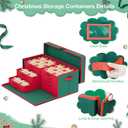 Christmas Ornament Storage Box 96 Bits - 3 Inch Adjustable Dividers Christmas Storage Containers with Lids Ornament Organizer Side Open Christmas Decoration Storage with Removable Drawer Trays (Green)